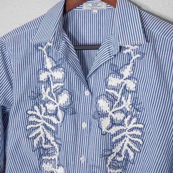 Valentina’s Blouse Embroidered Blue White Stripes Size XL Garden Party Layers - Picture 3 of 9